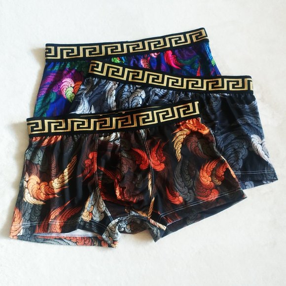men underwear boxer lot 3pcs feather gray peacock
